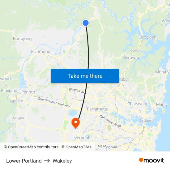 Lower Portland to Wakeley map