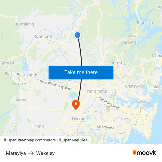 Maraylya to Wakeley map