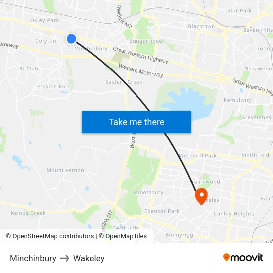 Minchinbury to Wakeley map