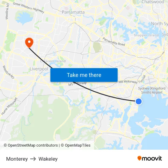 Monterey to Wakeley map