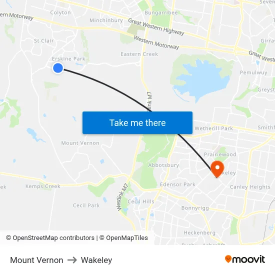 Mount Vernon to Wakeley map