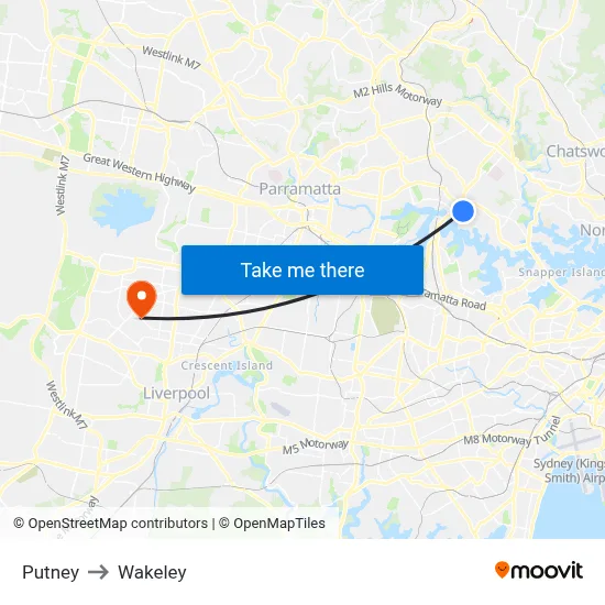 Putney to Wakeley map