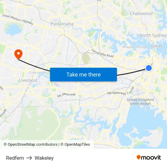 Redfern to Wakeley map
