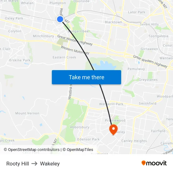 Rooty Hill to Wakeley map