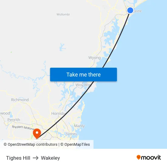 Tighes Hill to Wakeley map