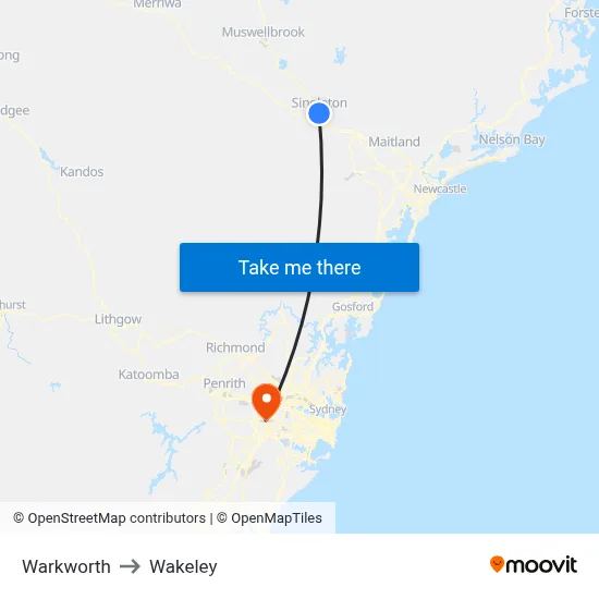 Warkworth to Wakeley map