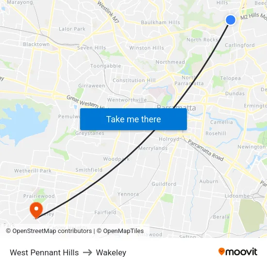 West Pennant Hills to Wakeley map