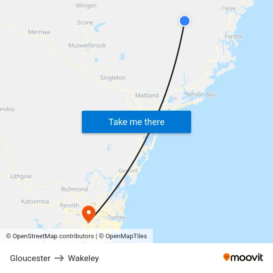 Gloucester to Wakeley map