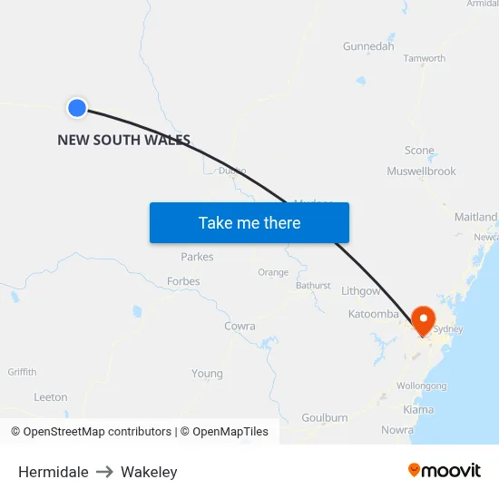 Hermidale to Wakeley map