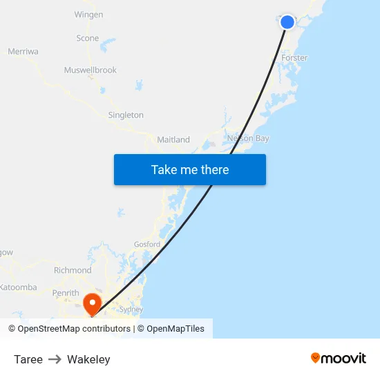 Taree to Wakeley map