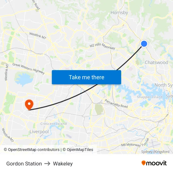 Gordon Station to Wakeley map