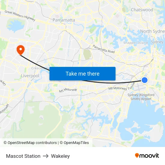 Mascot Station to Wakeley map