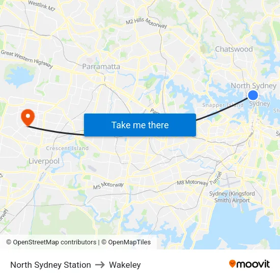 North Sydney Station to Wakeley map