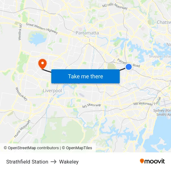 Strathfield Station to Wakeley map