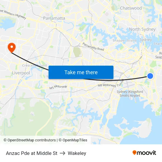 Anzac Pde at Middle St to Wakeley map