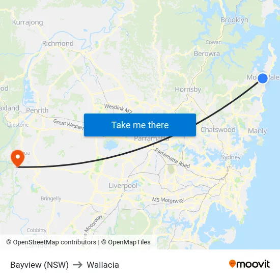 Bayview (NSW) to Wallacia map