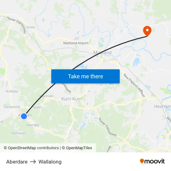 Aberdare to Wallalong map