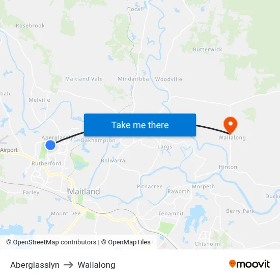 Aberglasslyn to Wallalong map