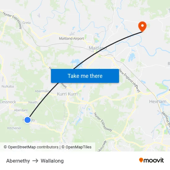 Abernethy to Wallalong map