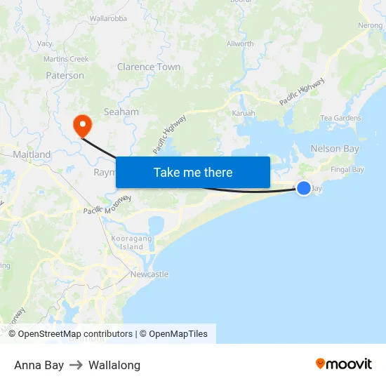Anna Bay to Wallalong map