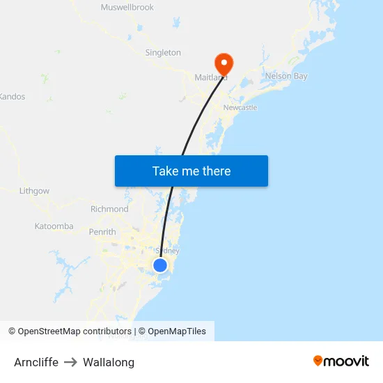 Arncliffe to Wallalong map