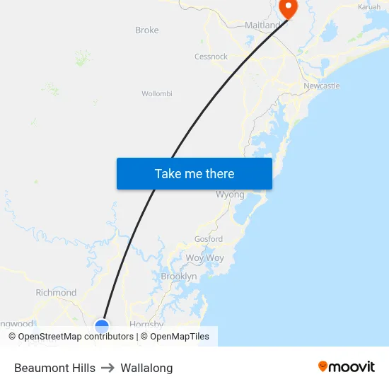 Beaumont Hills to Wallalong map