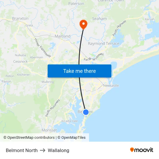 Belmont North to Wallalong map