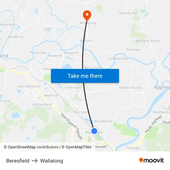 Beresfield to Wallalong map
