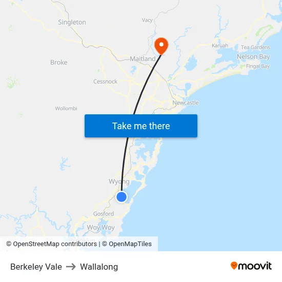 Berkeley Vale to Wallalong map