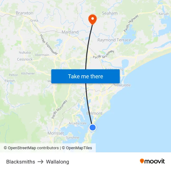 Blacksmiths to Wallalong map