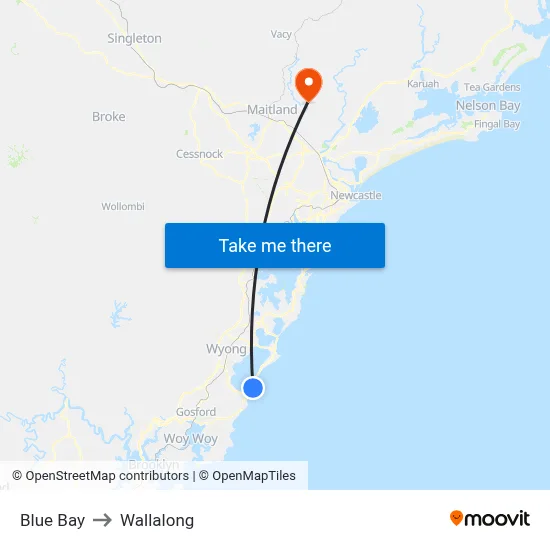 Blue Bay to Wallalong map