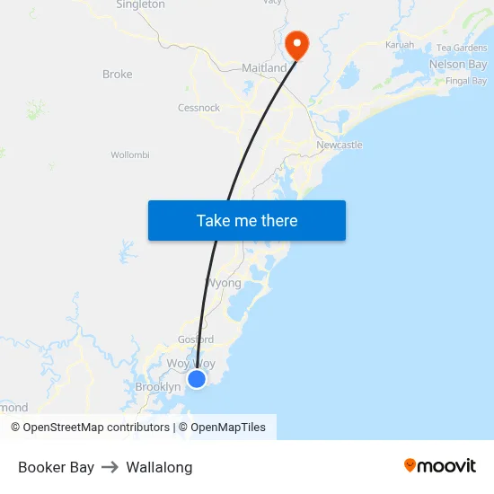 Booker Bay to Wallalong map