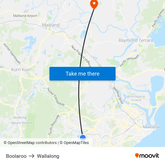 Boolaroo to Wallalong map