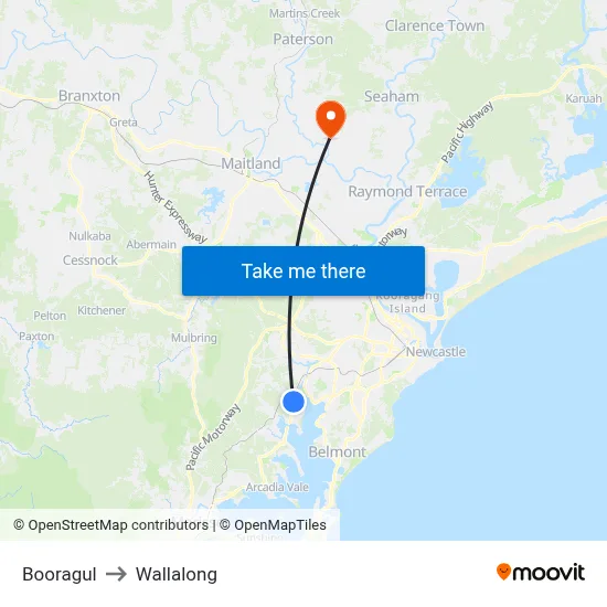 Booragul to Wallalong map