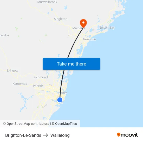 Brighton-Le-Sands to Wallalong map