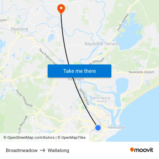 Broadmeadow to Wallalong map