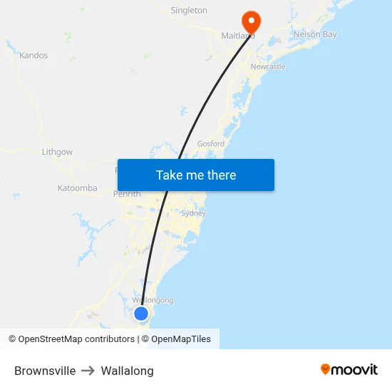 Brownsville to Wallalong map