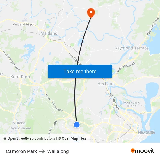 Cameron Park to Wallalong map