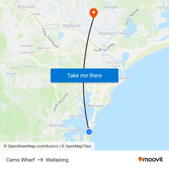 Cams Wharf to Wallalong map