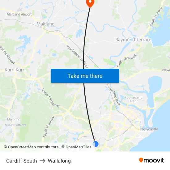 Cardiff South to Wallalong map
