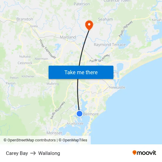 Carey Bay to Wallalong map