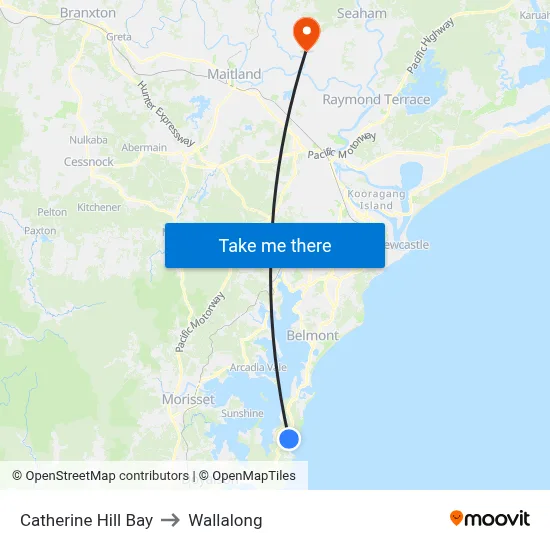 Catherine Hill Bay to Wallalong map