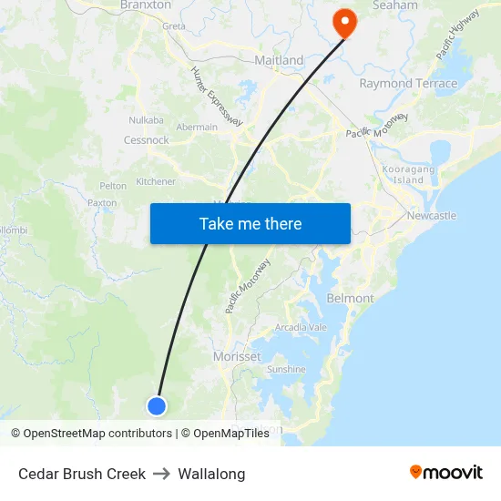 Cedar Brush Creek to Wallalong map