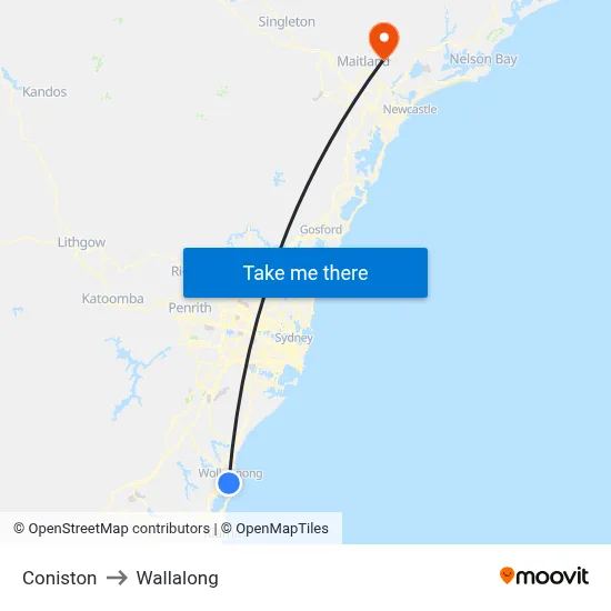Coniston to Wallalong map