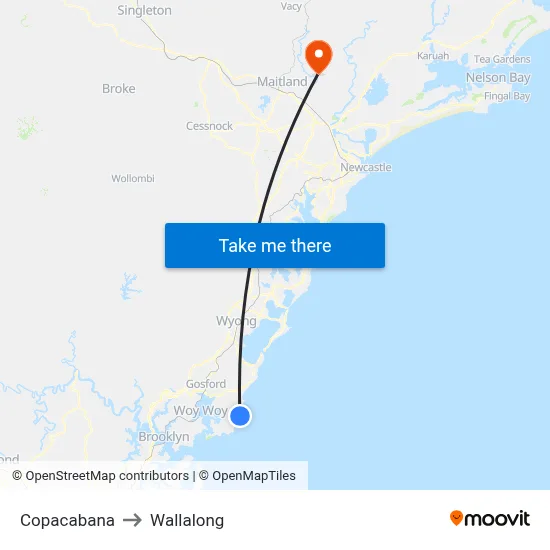 Copacabana to Wallalong map