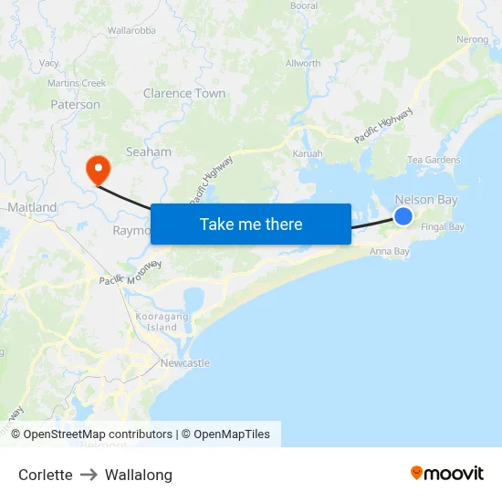 Corlette to Wallalong map