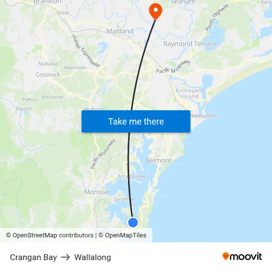 Crangan Bay to Wallalong map