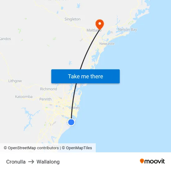 Cronulla to Wallalong map