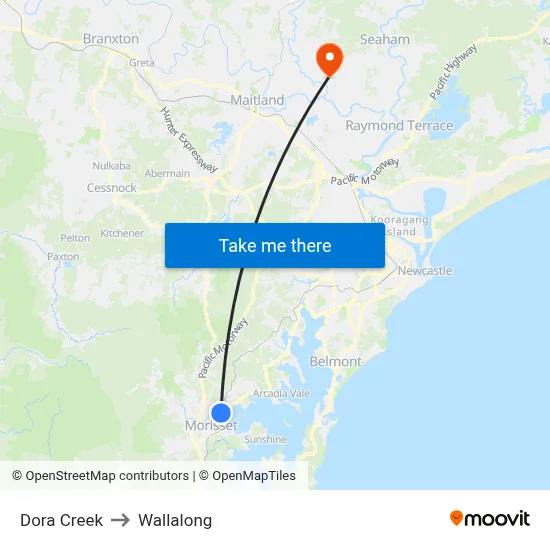 Dora Creek to Wallalong map