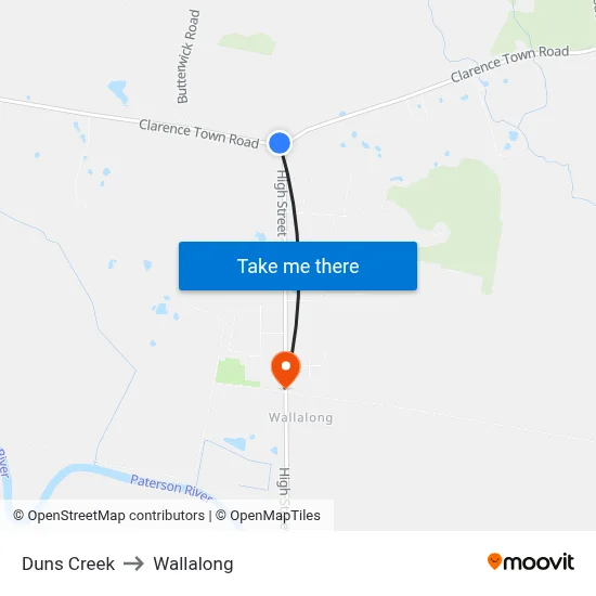 Duns Creek to Wallalong map